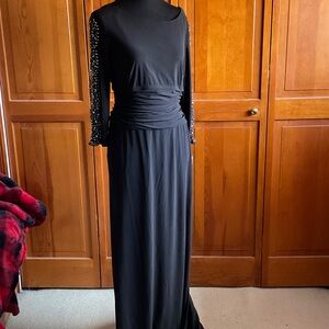 SLNY Black Long Sleeve Dress with Embellished Sleeves